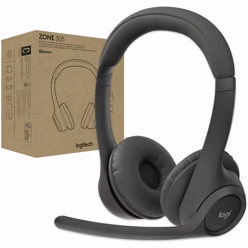 Auriculares Logitech Zone 305 Inalámbrico Sobre la cabeza Estéreo - Negro - Certificación Microsoft Teams - Binaural - Supra-aural - 3000cm - Bluetooth