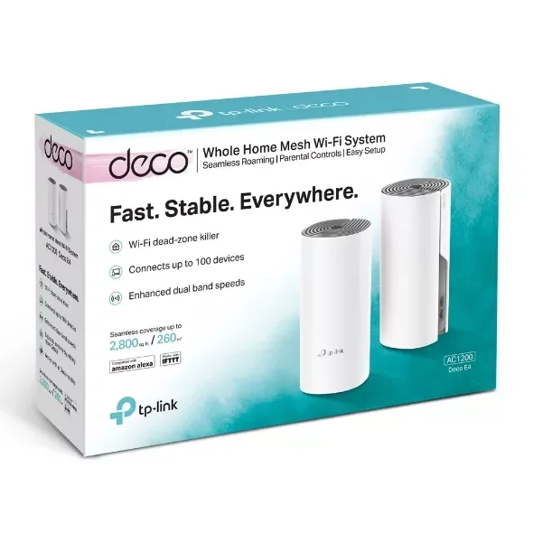 DECO E4(2-PACK) TP-Link Deco Wi-Fi 5 Mesh / AC1200 Dual Band / 5 GHz: 867 Mbps 2.4 GHz: 300 Mbps