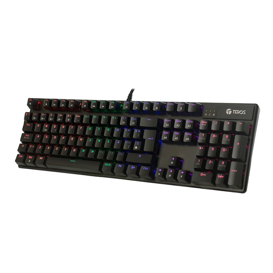 Teclado Mecánico Teros TE-4068G – Interruptor Azul, Retroiluminación Rainbow, USB 2.0, Español, Negro